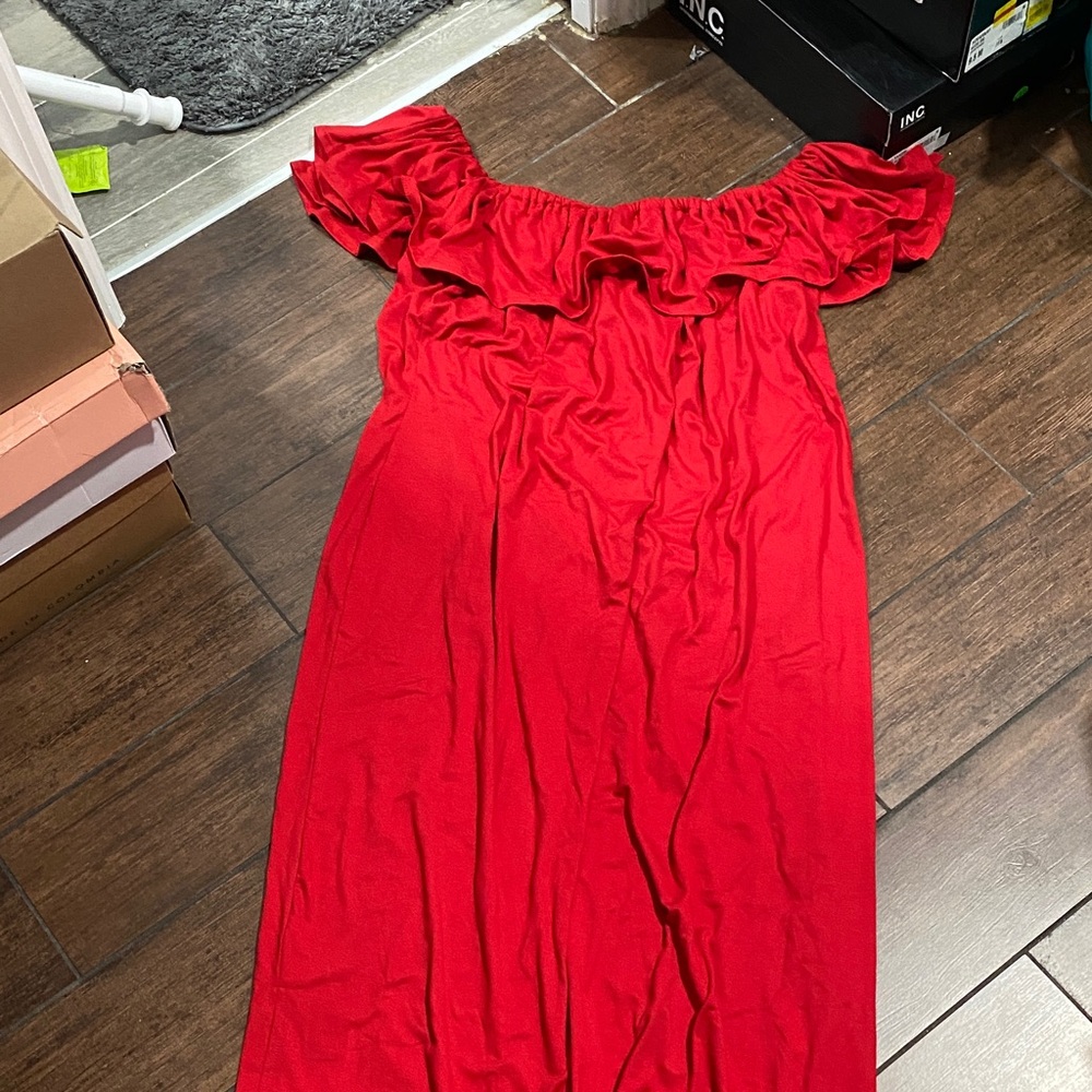 24/7 Comfort Apparel Bold Red Strapless Dress